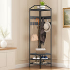 Corner Hall Tree Coat Rack With Top Shelf and Storage Shelves