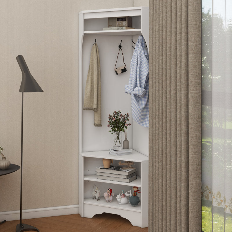 Entryway Corner Hall Tree With Top Shelf Hooks and Storage Rack