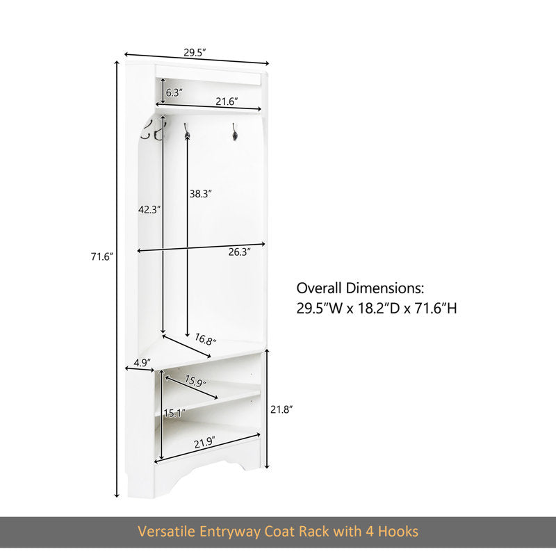 Entryway Corner Hall Tree With Top Shelf Hooks and Storage Rack
