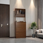 Modern Wood Hall Tree Entryway Organizer With Hooks and Storage Drawers