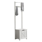 White Entryway Hall Tree With Towel Bar and Storage Bench