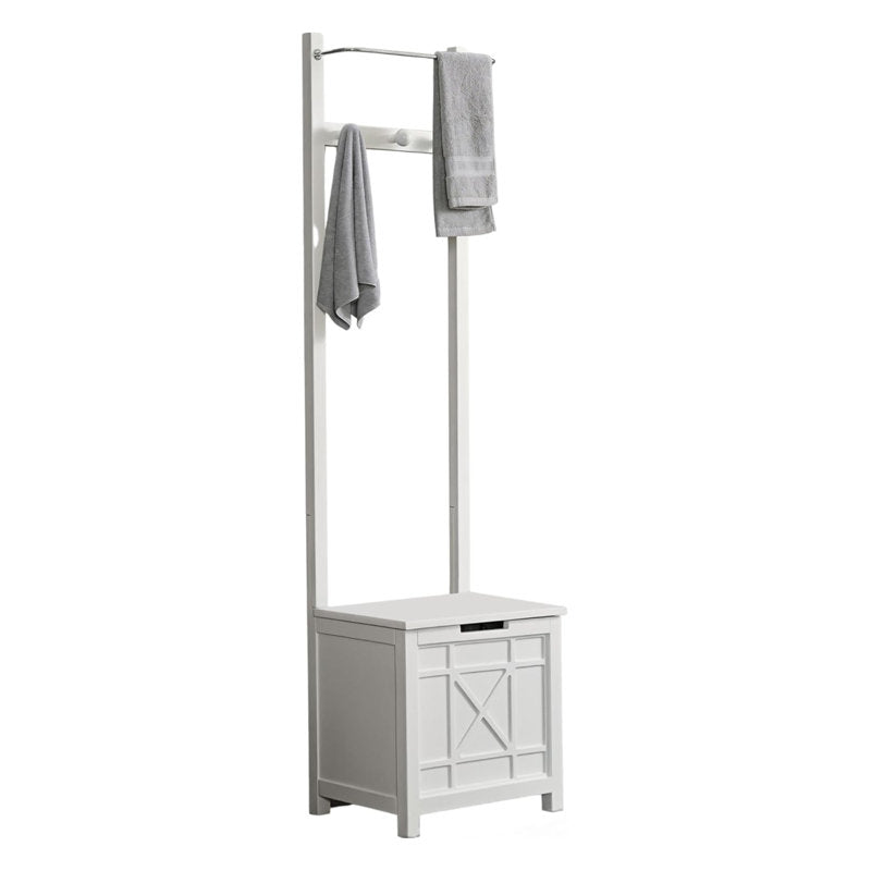 White Entryway Hall Tree With Towel Bar and Storage Bench