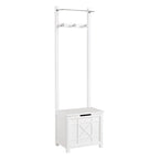White Entryway Hall Tree With Towel Bar and Storage Bench