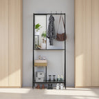 Modern Hall Tree With Mirror Coat Hooks and Bottom Storage Shelf