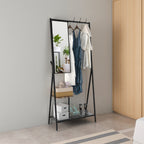 Modern Hall Tree With Mirror Coat Hooks and Bottom Storage Shelf