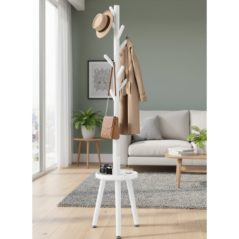 Minimalist White Hall Tree Coat Rack With Multi Hook Design