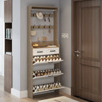 Entryway Hall Tree With Coat Hooks and Multi Drawer Cabinet