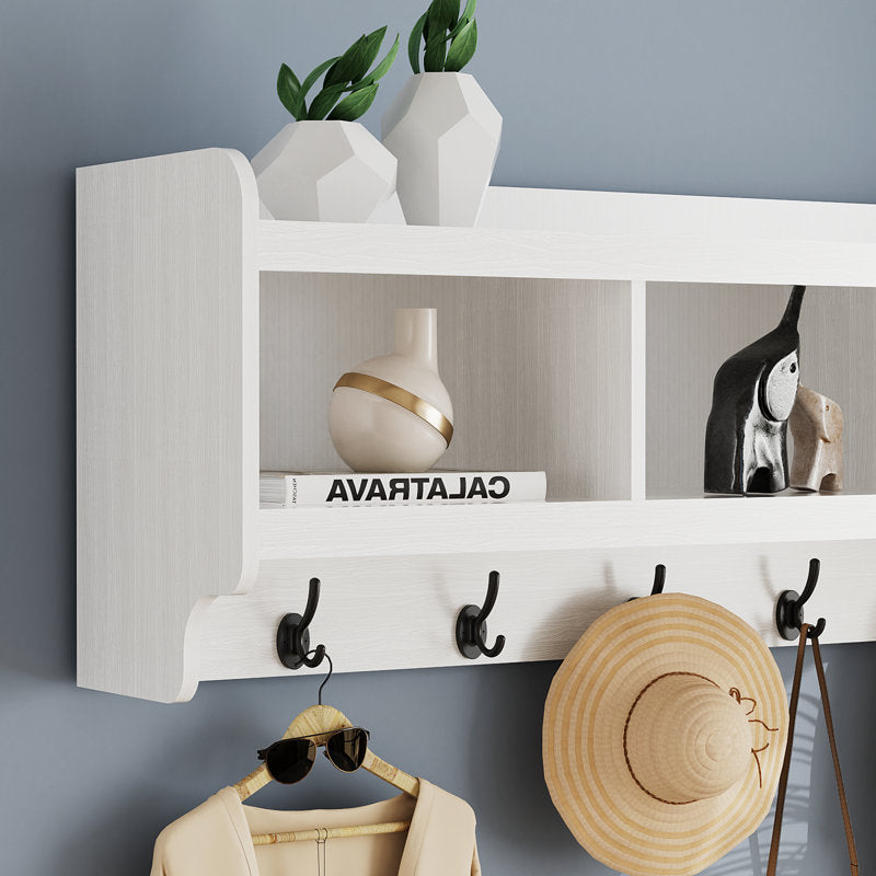 Modern Entryway Hall Tree With Wall Mounted Shelf Hooks and Shoe Storage Bench