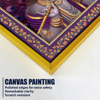 Krishna Radha with Peacock Floral Border Canvas Wall Painting