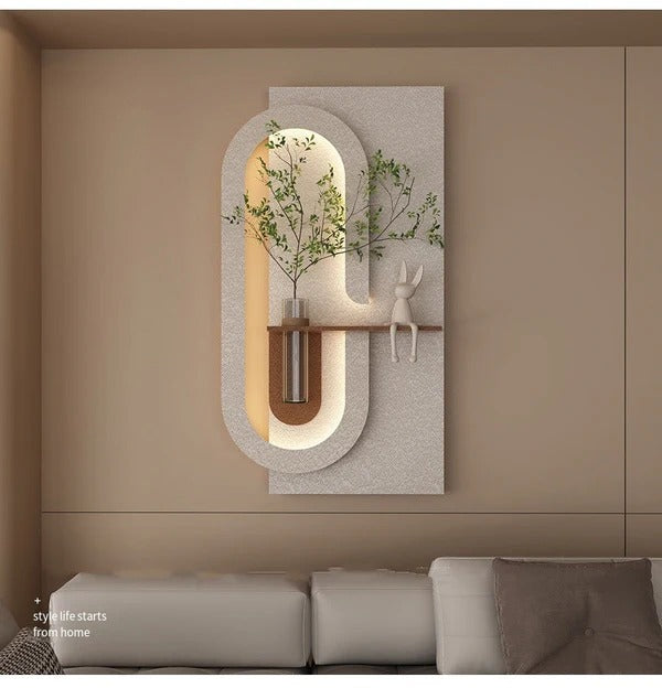 Modern Wall Art Panel with LED Lights & Planter for Home & Office Spaces