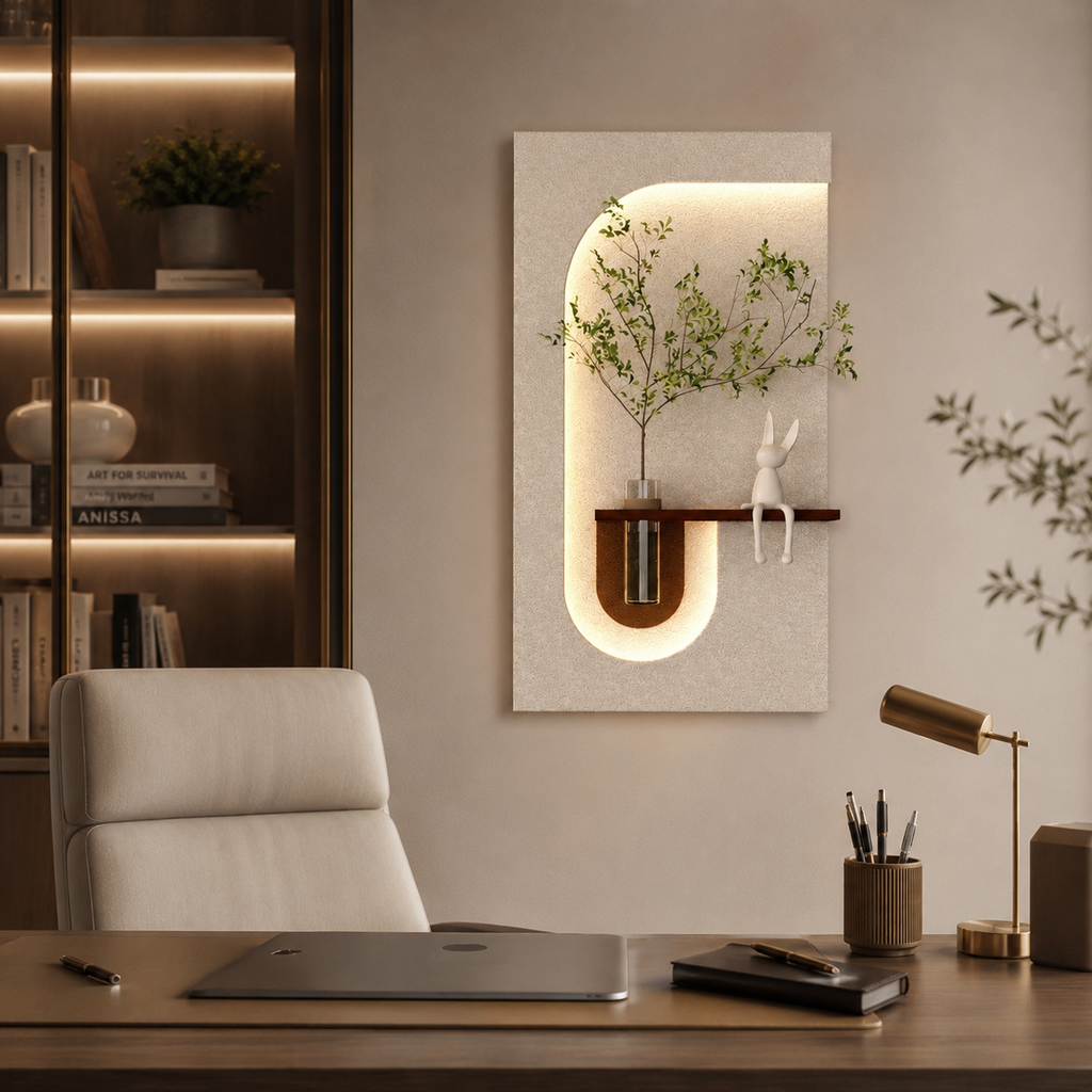 Elegant Decorative LED Light Wall Panel with Planter for Home & Office Spaces