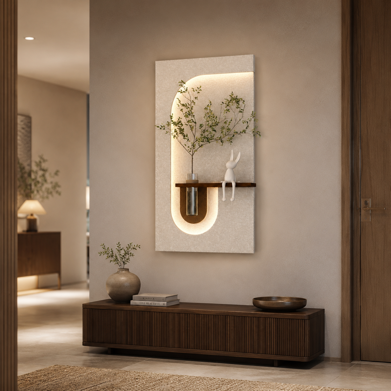 Elegant Decorative LED Light Wall Panel with Planter for Home & Office Spaces