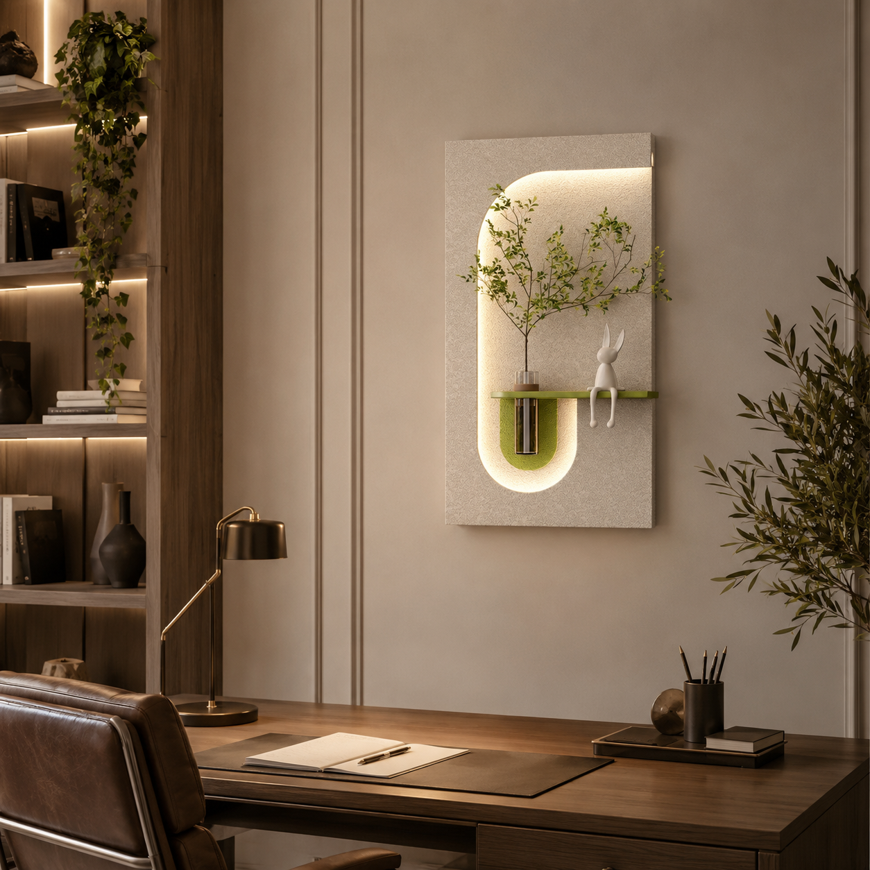 Elegant Decorative LED Light Wall Panel with Planter for Home & Office Spaces