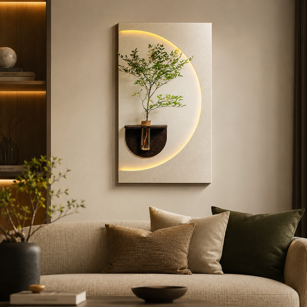 Modish Circular Glow LED Light Wall Panel with Planter for Home & Office Spaces