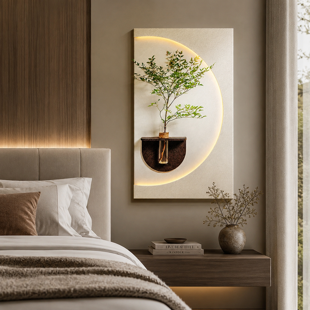 Modish Circular Glow LED Light Wall Panel with Planter for Home & Office Spaces