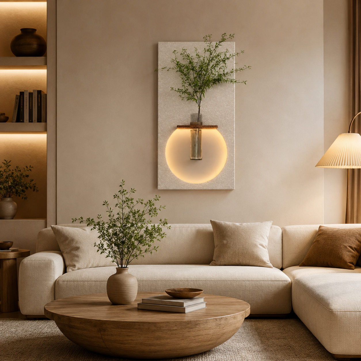 Classic Harmony Circular Glow LED Light Wall Panel with Planter for Home & Office Spaces
