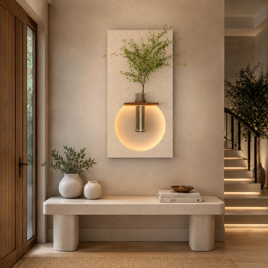 Classic Harmony Circular Glow LED Light Wall Panel with Planter for Home & Office Spaces