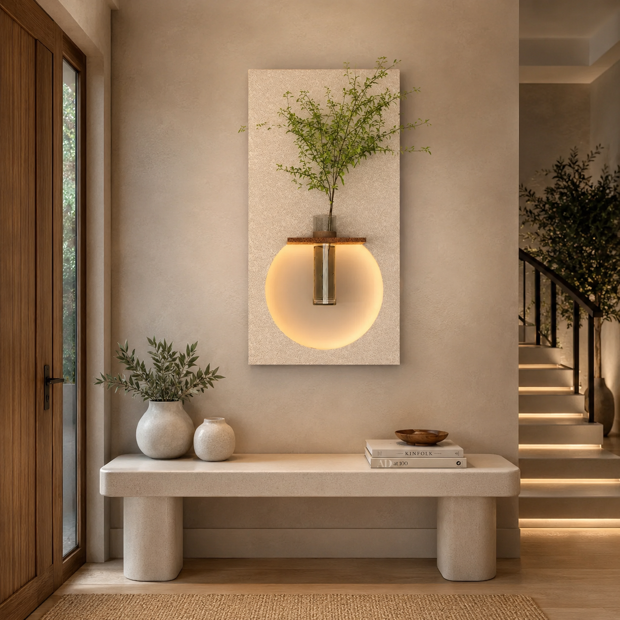 Classic Harmony Circular Glow LED Light Wall Panel with Planter for Home & Office Spaces