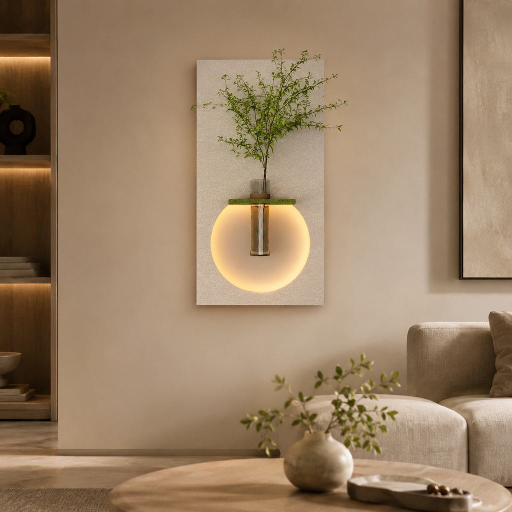 Classic Harmony Circular Glow LED Light Wall Panel with Planter for Home & Office Spaces