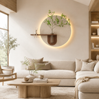 Contemporary Grace Circular Glow LED Light Wall Panel with Planter for Home & Office Spaces