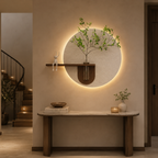 Contemporary Grace Circular Glow LED Light Wall Panel with Planter for Home & Office Spaces