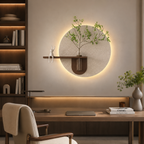 Contemporary Grace Circular Glow LED Light Wall Panel with Planter for Home & Office Spaces