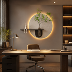 Contemporary Grace Circular Glow LED Light Wall Panel with Planter for Home & Office Spaces