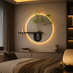 Contemporary Grace Circular Glow LED Light Wall Panel with Planter for Home & Office Spaces