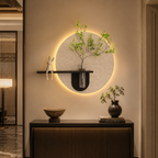 Contemporary Grace Circular Glow LED Light Wall Panel with Planter for Home & Office Spaces