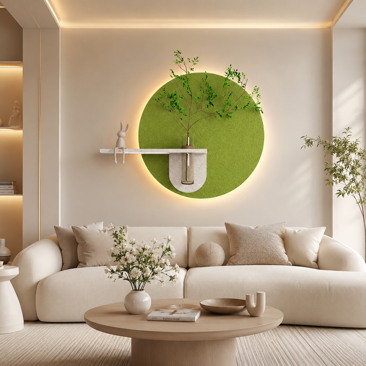 Contemporary Grace Circular Glow LED Light Wall Panel with Planter for Home & Office Spaces