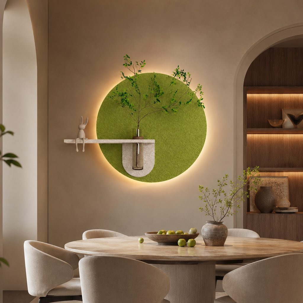 Contemporary Grace Circular Glow LED Light Wall Panel with Planter for Home & Office Spaces