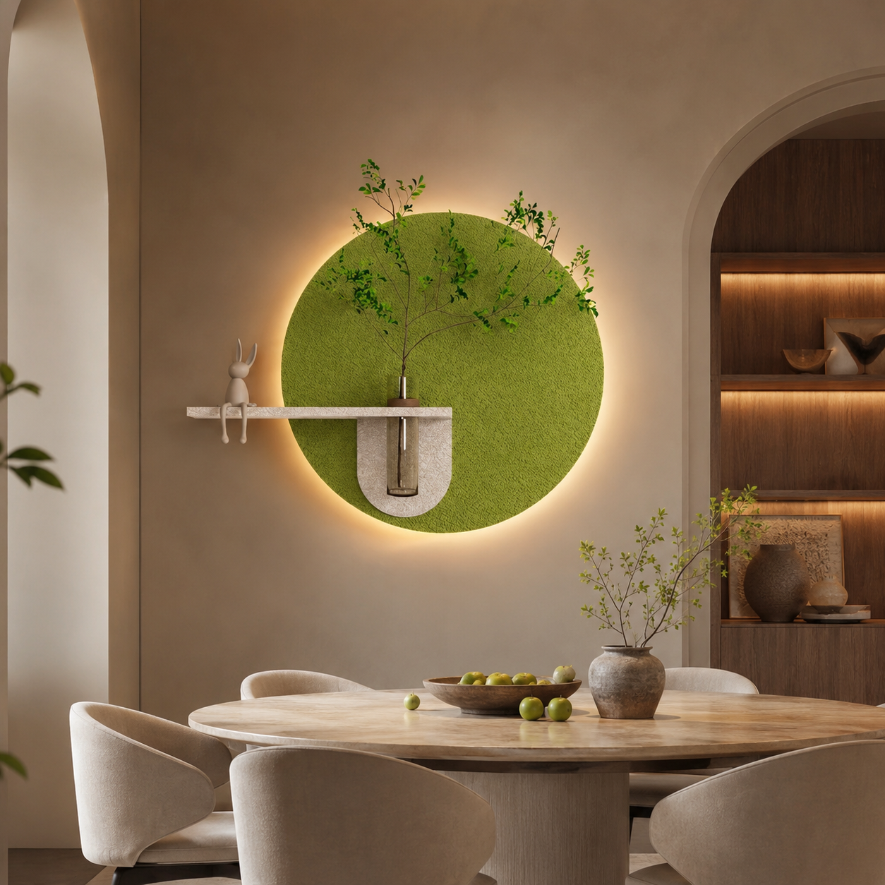 Contemporary Grace Circular Glow LED Light Wall Panel with Planter for Home & Office Spaces