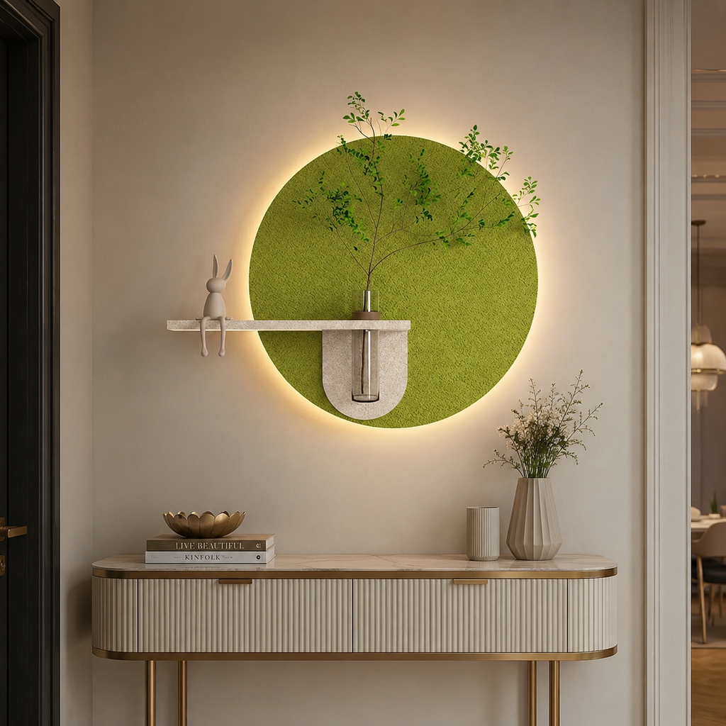 Contemporary Grace Circular Glow LED Light Wall Panel with Planter for Home & Office Spaces