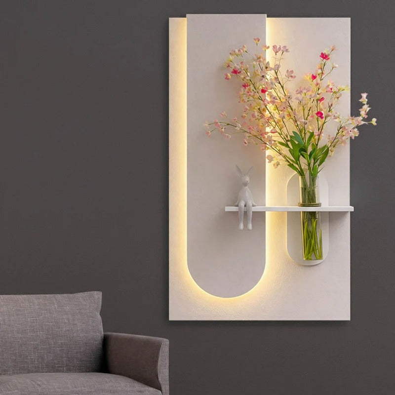 Modern LED Wall Art with Flower Vase for Living Room Decor