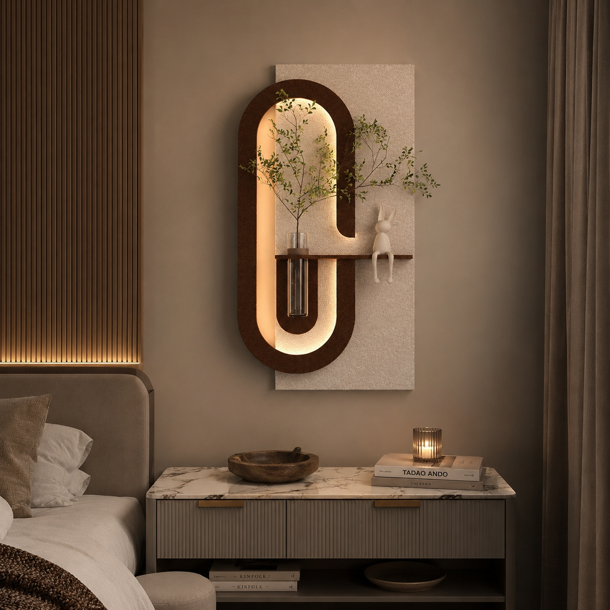 Modern Wall Art Panel with LED Lights & Planter for Home & Office Spaces