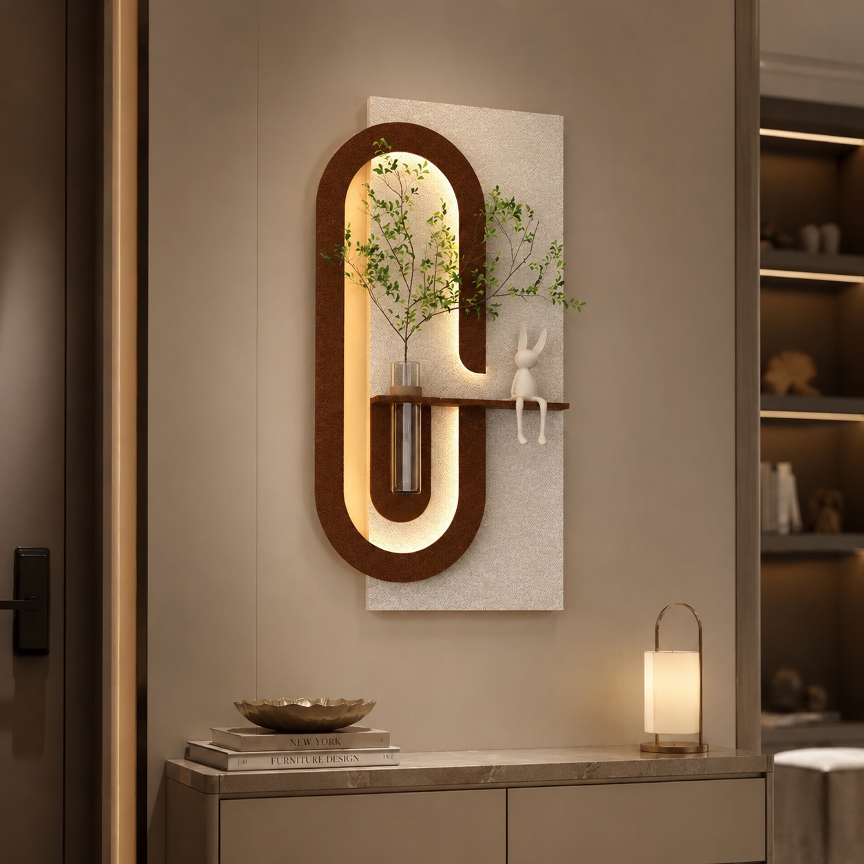 Modern Wall Art Panel with LED Lights & Planter for Home & Office Spaces