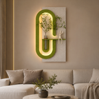 Modern Wall Art Panel with LED Lights & Planter for Home & Office Spaces