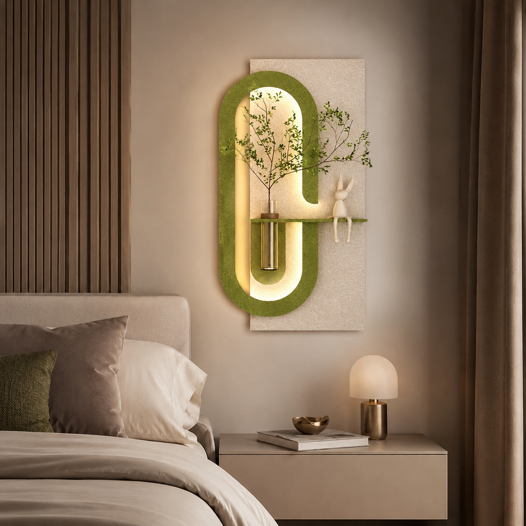 Modern Wall Art Panel with LED Lights & Planter for Home & Office Spaces