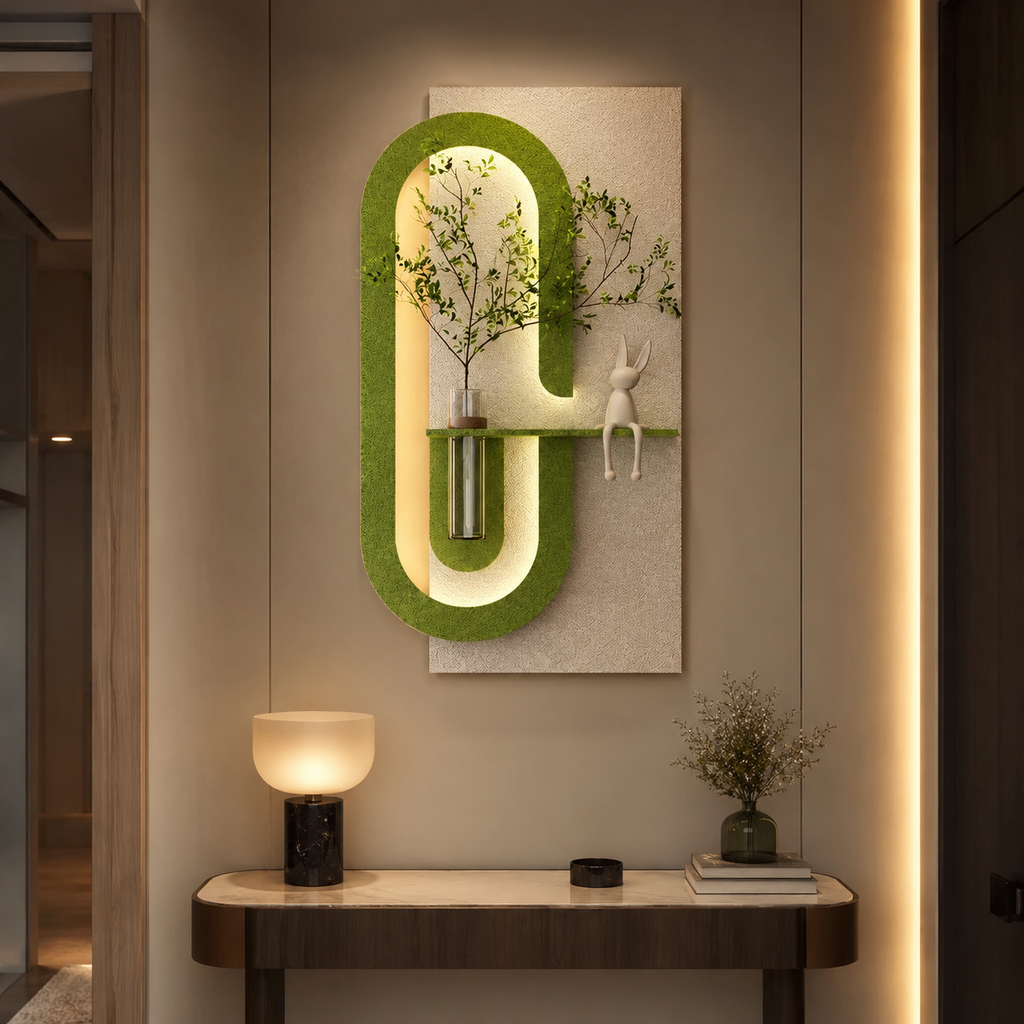 Modern Wall Art Panel with LED Lights & Planter for Home & Office Spaces