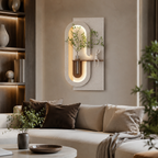 Modern Wall Art Panel with LED Lights & Planter for Home & Office Spaces