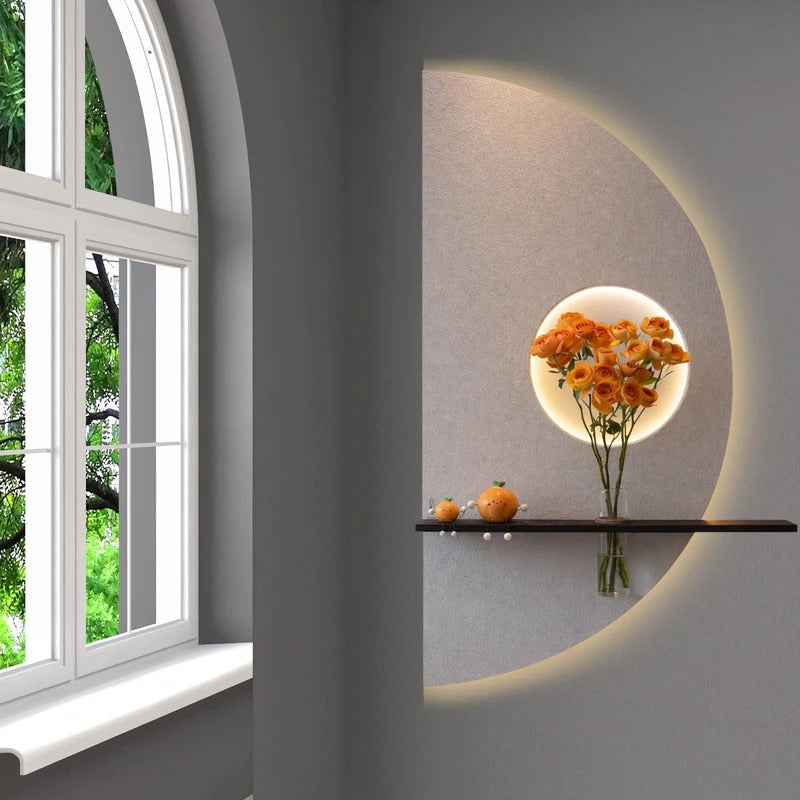 Modern Half Moon LED Wall Decor with Flower Stand