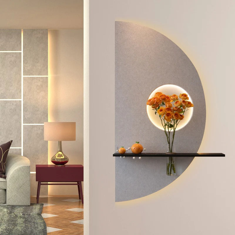 Modern Half Moon LED Wall Decor with Flower Stand