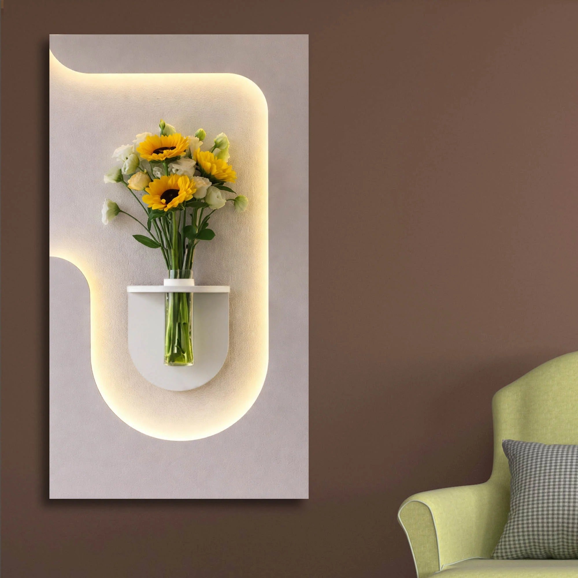 Stylish LED Accent Wall with Floating Planter