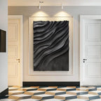 Large Black 3D Wall Art Panel with Wave Texture Design