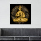 Lord Buddha in Lotus Position Wall Painting of Three Pieces