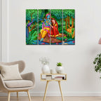 Lord Radha Krishna in Forest Wall Painting 4 Pieces