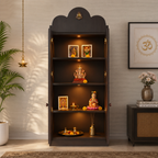 Luxurious Dark Brown Finish Wooden Floor Temple with Bells for Home & Office
