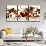 Seven Running Horses in Water Canvas Wall Painting of Five Pieces