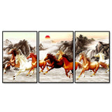 Seven Running Horses in Water Canvas Wall Painting of Five Pieces
