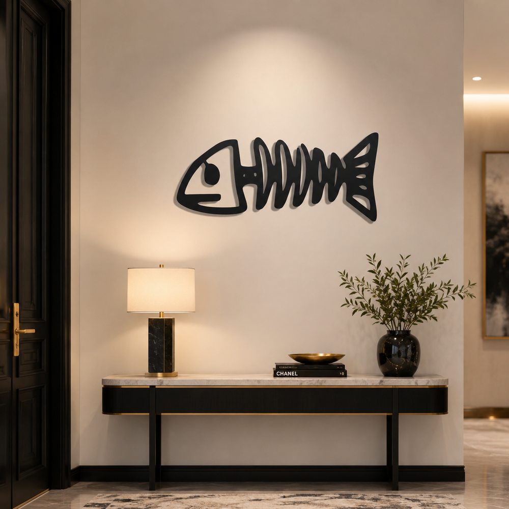 Fish Skeleton Metal Wall Art Modern Decor Artwork